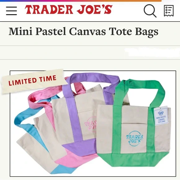 1 Large + 1 Mini LAVENDER 💜 Trader Joe’s Canvas Tote Bag 🎁 Comfort Foods TJ Bag - Picture 10 of 16